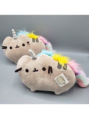 Lot of 2 GUND Pusheenicorn 12" Plush Grey Rainbow Tail 2018 Pusheen 4048884 Tag